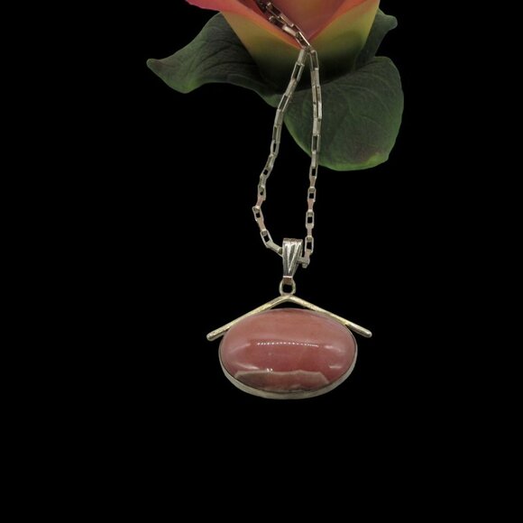 Renell Perry Navajo Sterling Silver Box Link Chain with Pink Stone, Agate? Penda - Picture 6 of 6